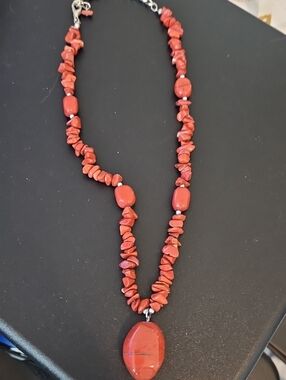 Red Stone Chip Pendant Necklace - Women Jewelry